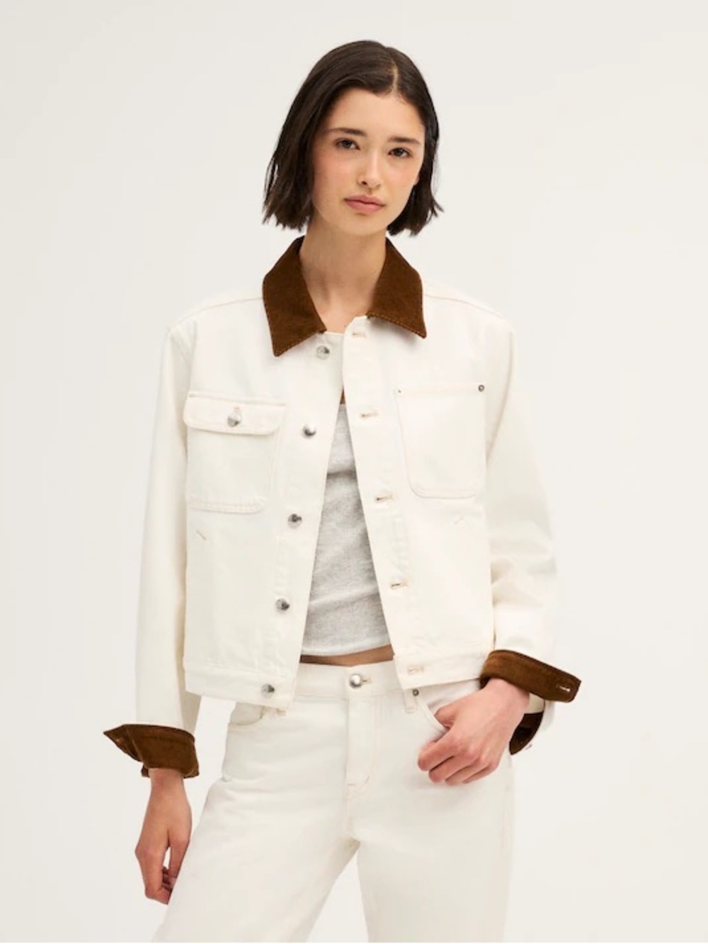 Madewell Denim Rancher Jacket in Tile White Size Medium NWT